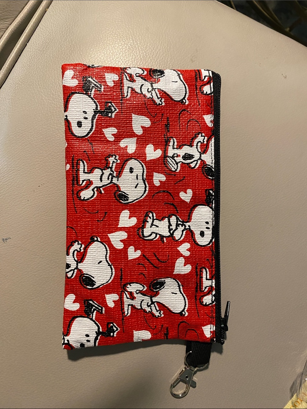Red Snoopy Pattern zippered pouch 7” x4”